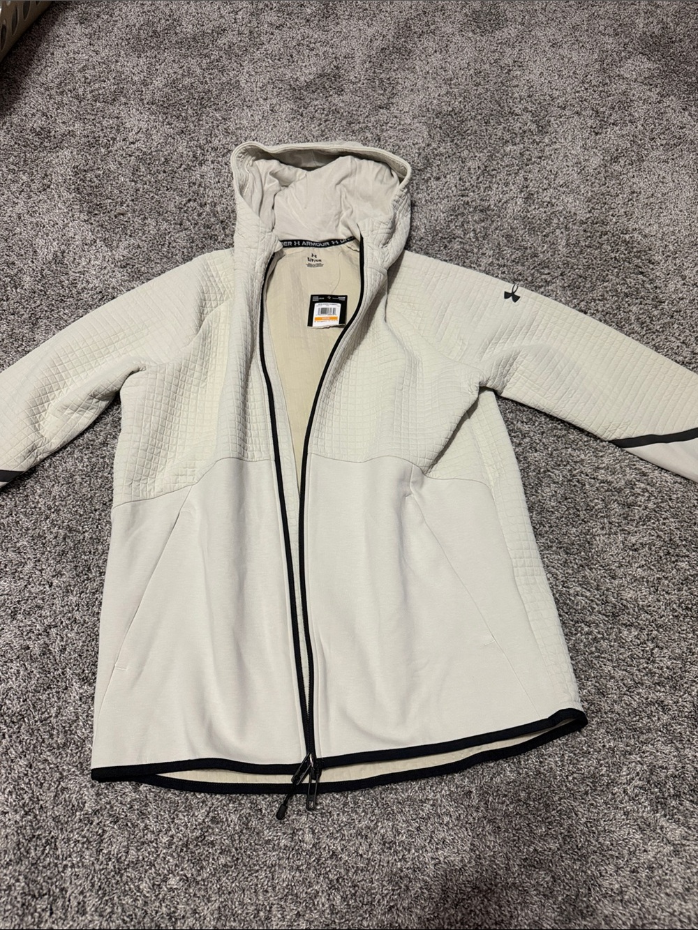 Under Armour Off-White Hooded Utility Jacket with Black Trim